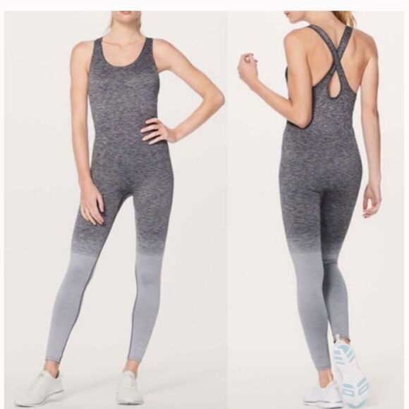 LULULEMON Black White Light Cast Grey Balance & Resist Onesie Workout Bodysuit - Picture 8 of 8